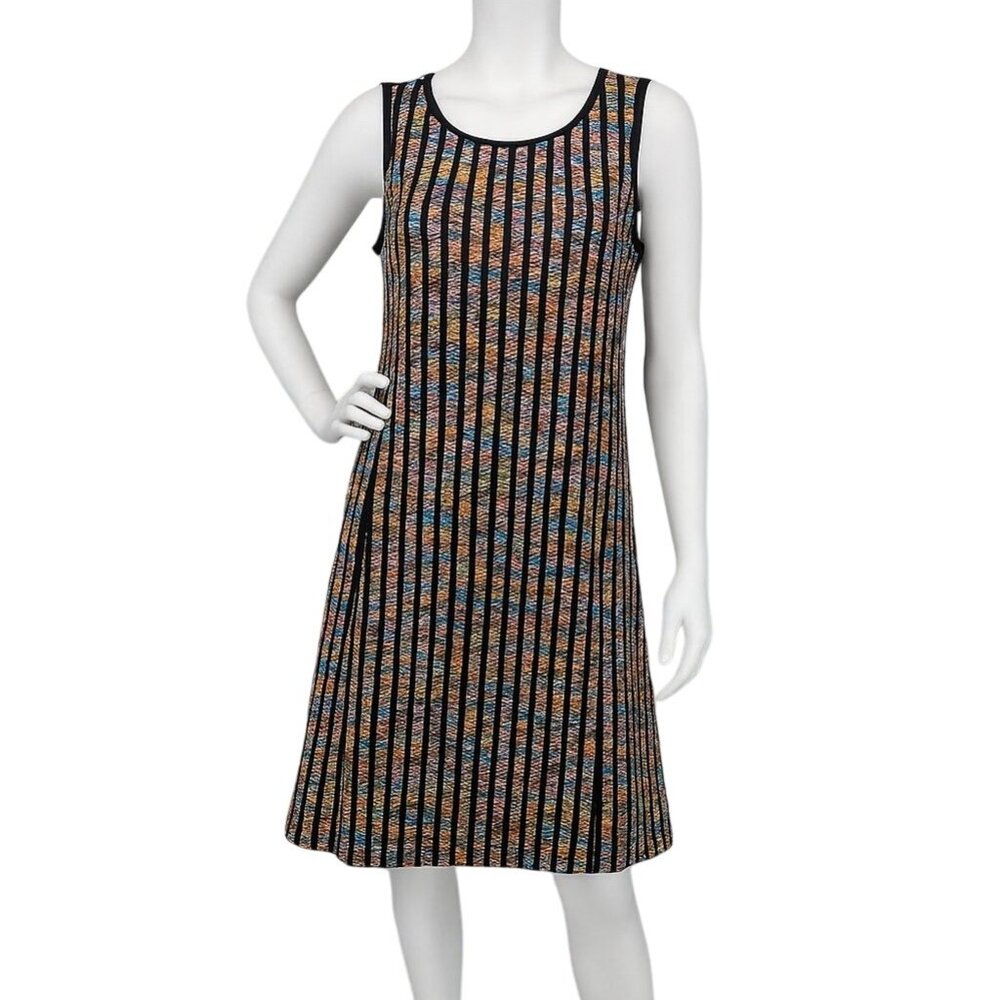 Fit Flare Mesh Overlay Dress Y2K Colorful Striped Neon Office Artsy Disco Size 8